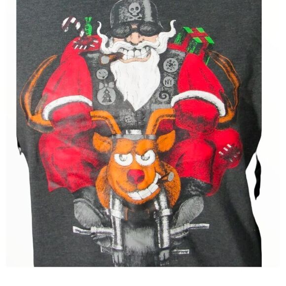 Santa Clause On A Motorcycle Holiday Sweatshirt - Picture 2 of 4